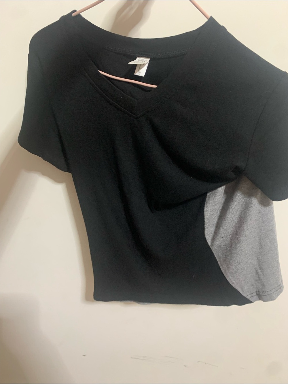 Black V-Neck Short Sleeve Top with Gray Side Panel